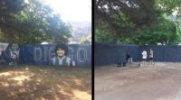 Taparon un mural en homenaje a Maradona 