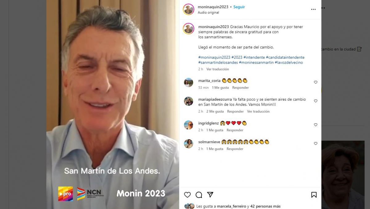Macri respaldó la candidatura de Aquín: "Lo que empezó Querejeta, Monín lo quiere continuar"